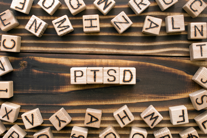 PTSD - word from wooden blocks with letters